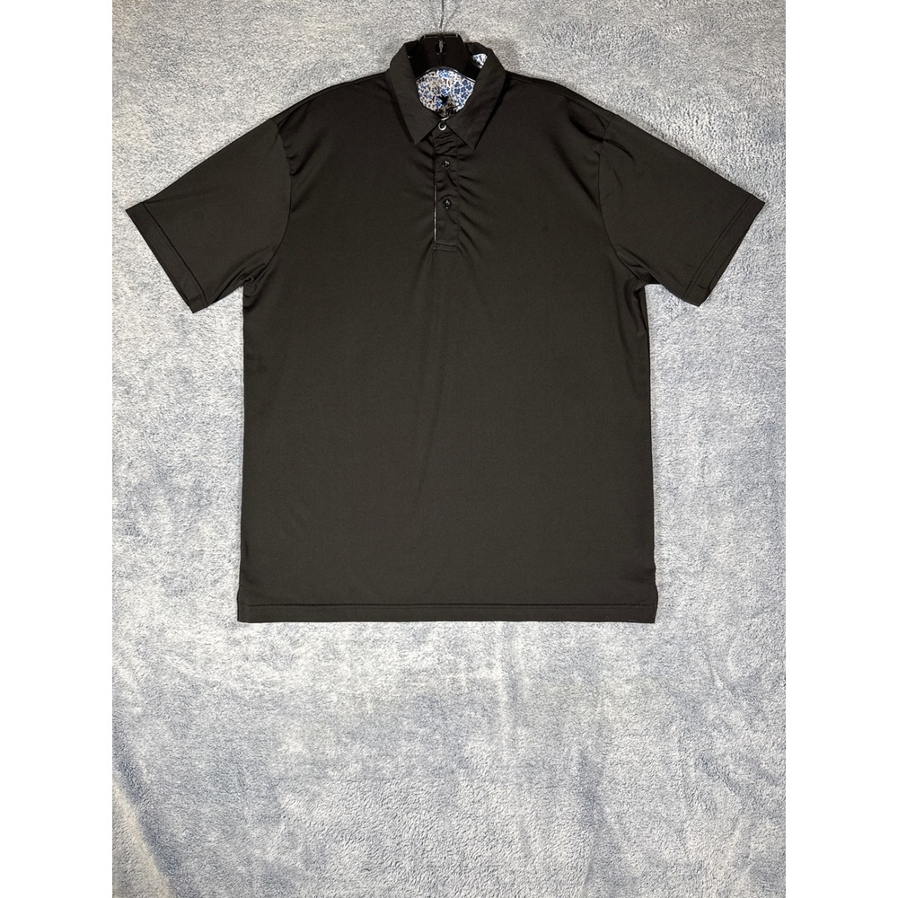 Birdie Threads Mens Small Black Performance Golf Polo Shirt Floral Collar Accent